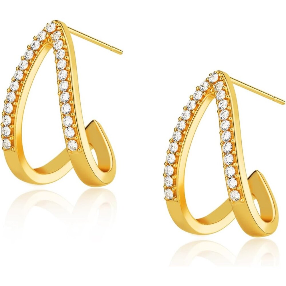 Women's Style 3 Sterling Silver Claw Earrings Cuff Hypoallergenic 14k Gold Stud